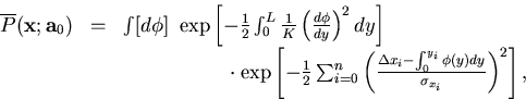 \begin{displaymath}
\begin{array}
{lll}
 \overline{P}({\bf x};{\bf a}_0) & = &
 ...
 ...y_i} \phi(y) dy}
 {\sigma_{x_i}} \right)^2
 \right],\end{array}\end{displaymath}